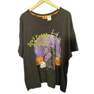 Vintage Black Cat Halloween Graphic T-Shirt 4X Black Cotton